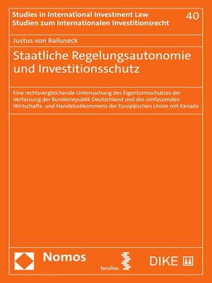 cover image of Staatliche Regelungsautonomie und Investitionsschutz